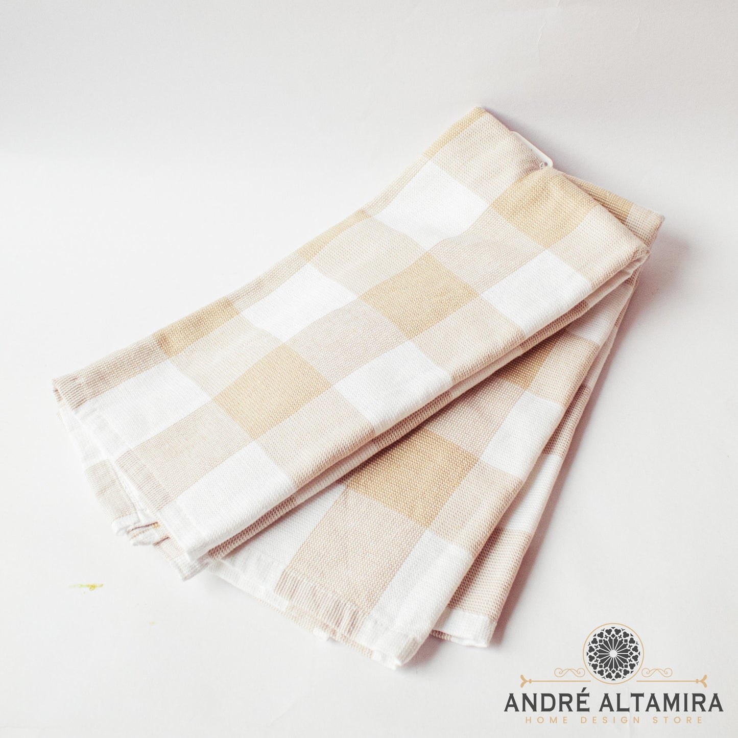 PAÑO DE COCINA DE ALGODON COLOR BEIGE CON BLANCO SETX2, 46CM X 71CM