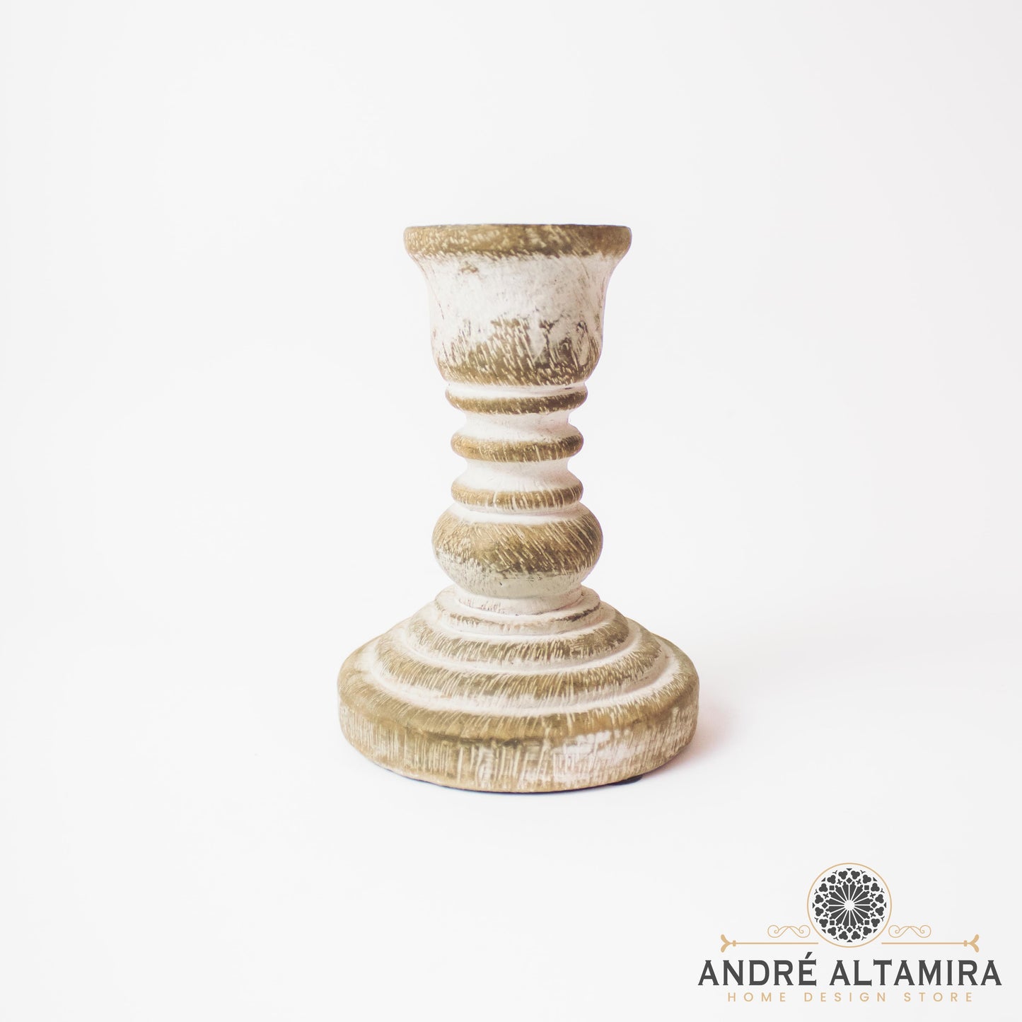 CANDELABRO VINTAGE MADERA Y BEIGE
