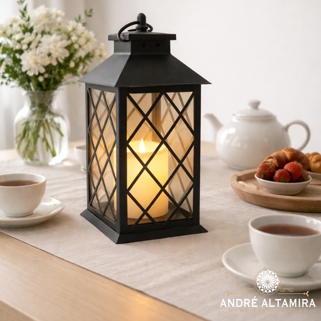 FAROL NEGRO CON VELA LED INCORPORADA