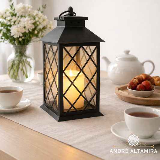 FAROL NEGRO CON VELA LED INCORPORADA