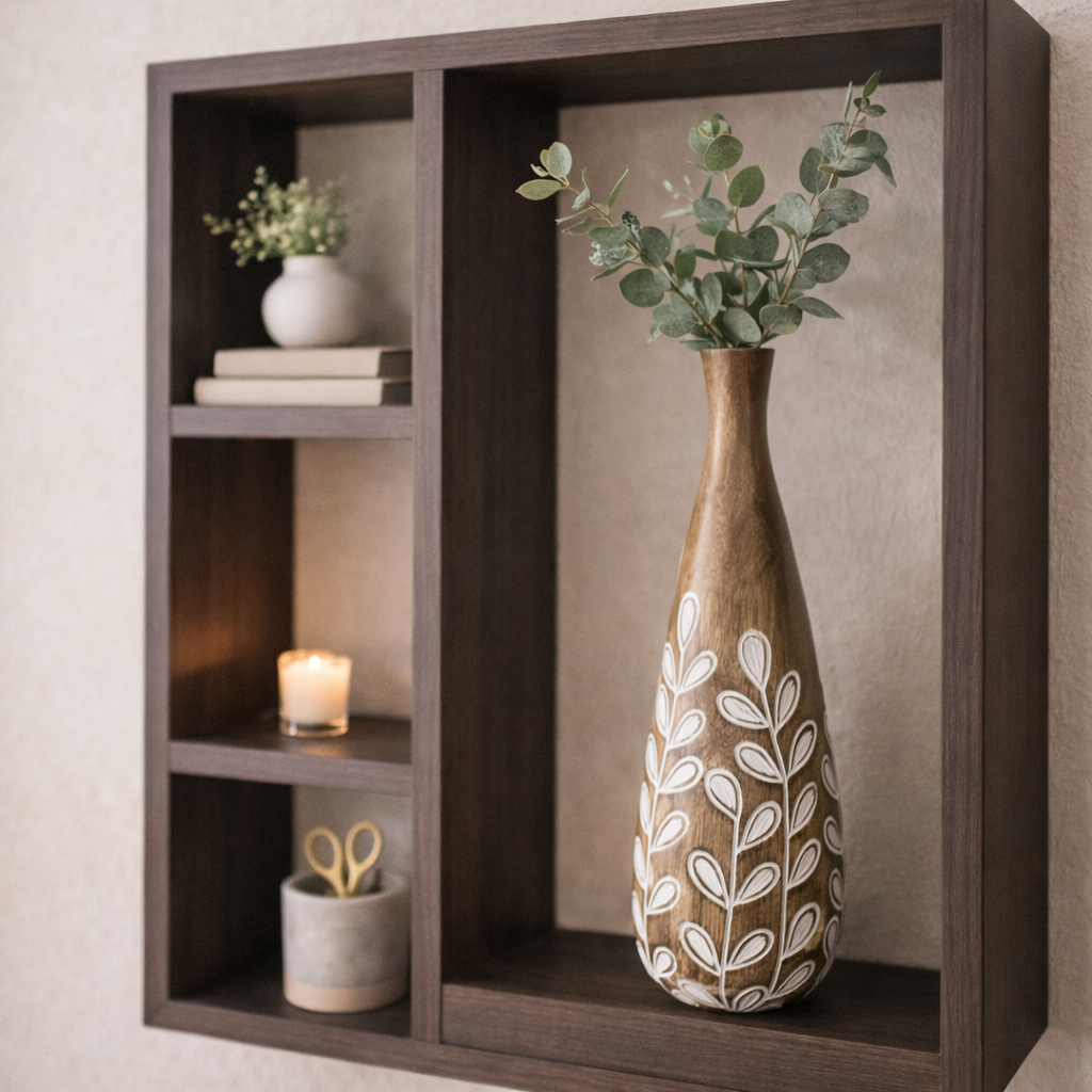 FLORERO TALLADO CON RAMAS BLANCAS