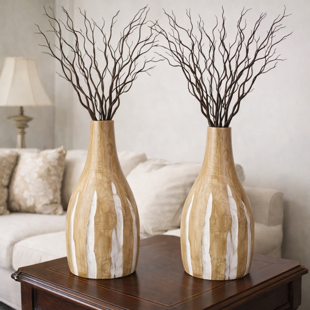 VASIJA DECORATIVA LINEAS BEIGE BLANCO