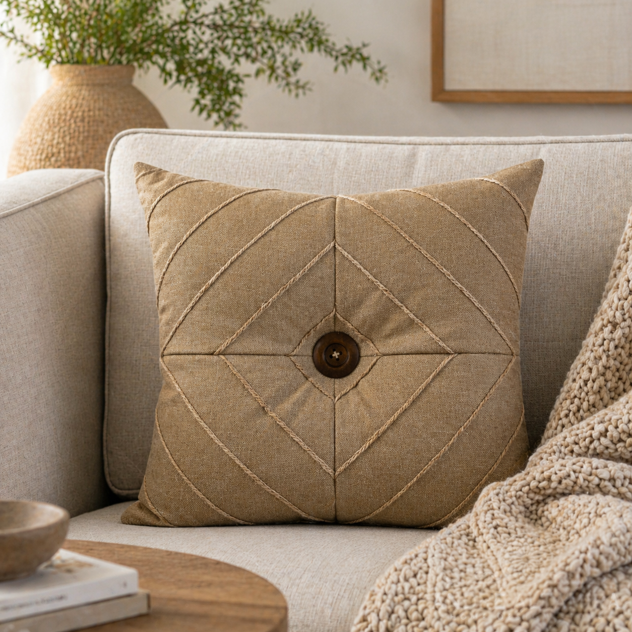 COJIN DECORATIVO CAPITONEADO CON BOTON