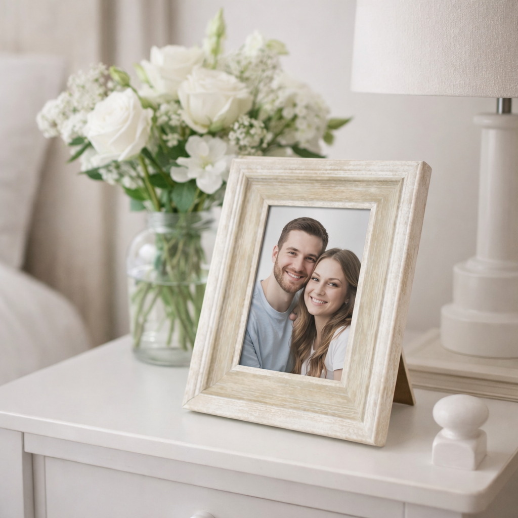 PORTARRETRATO BLANCO Y BEIGE  DE 11,5CM X 16,6CM