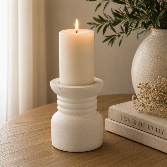 PORTAVELAS DE MADERA BLANCO