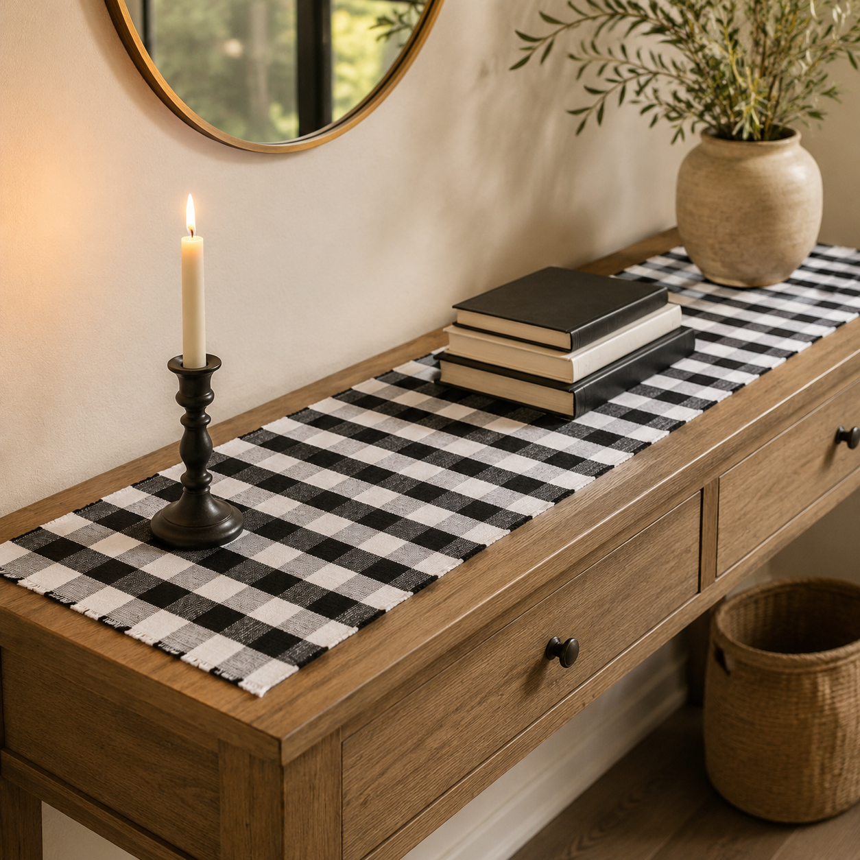 THROW PARA MESA CUADROS BLANCOS Y NEGROS