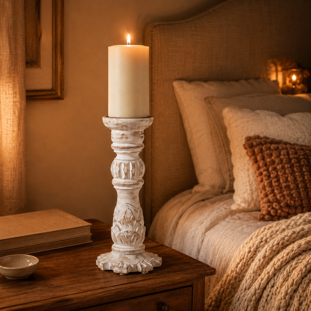 CANDELABRO DE MADERA TORNEADA