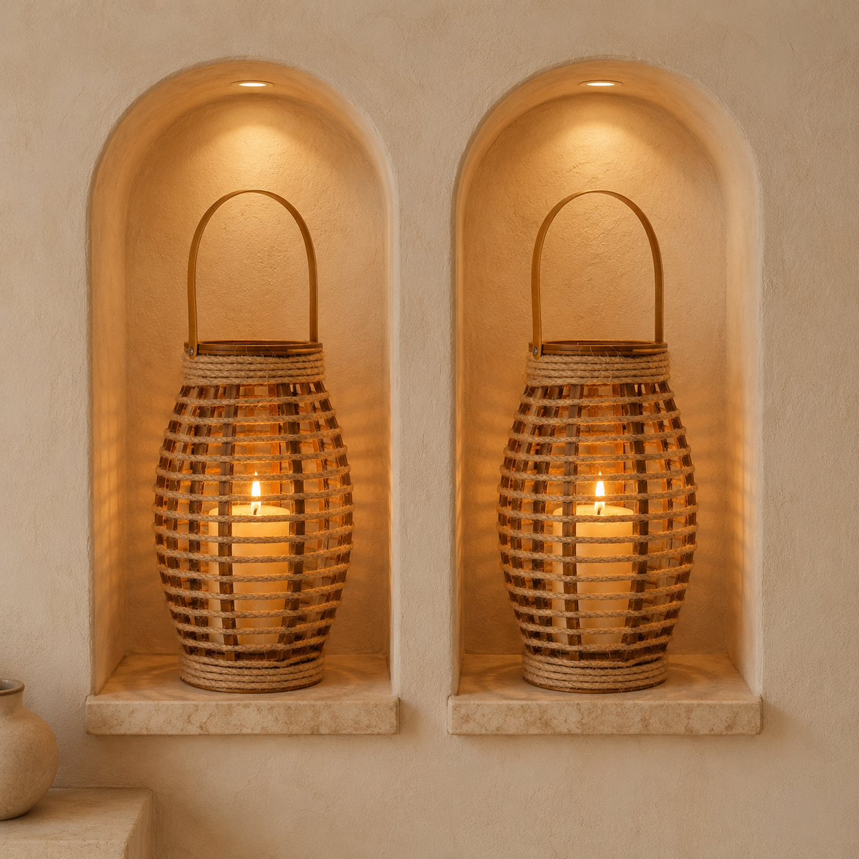 CANDELABRO DECORATIVO CON YUTE Y VELA LED