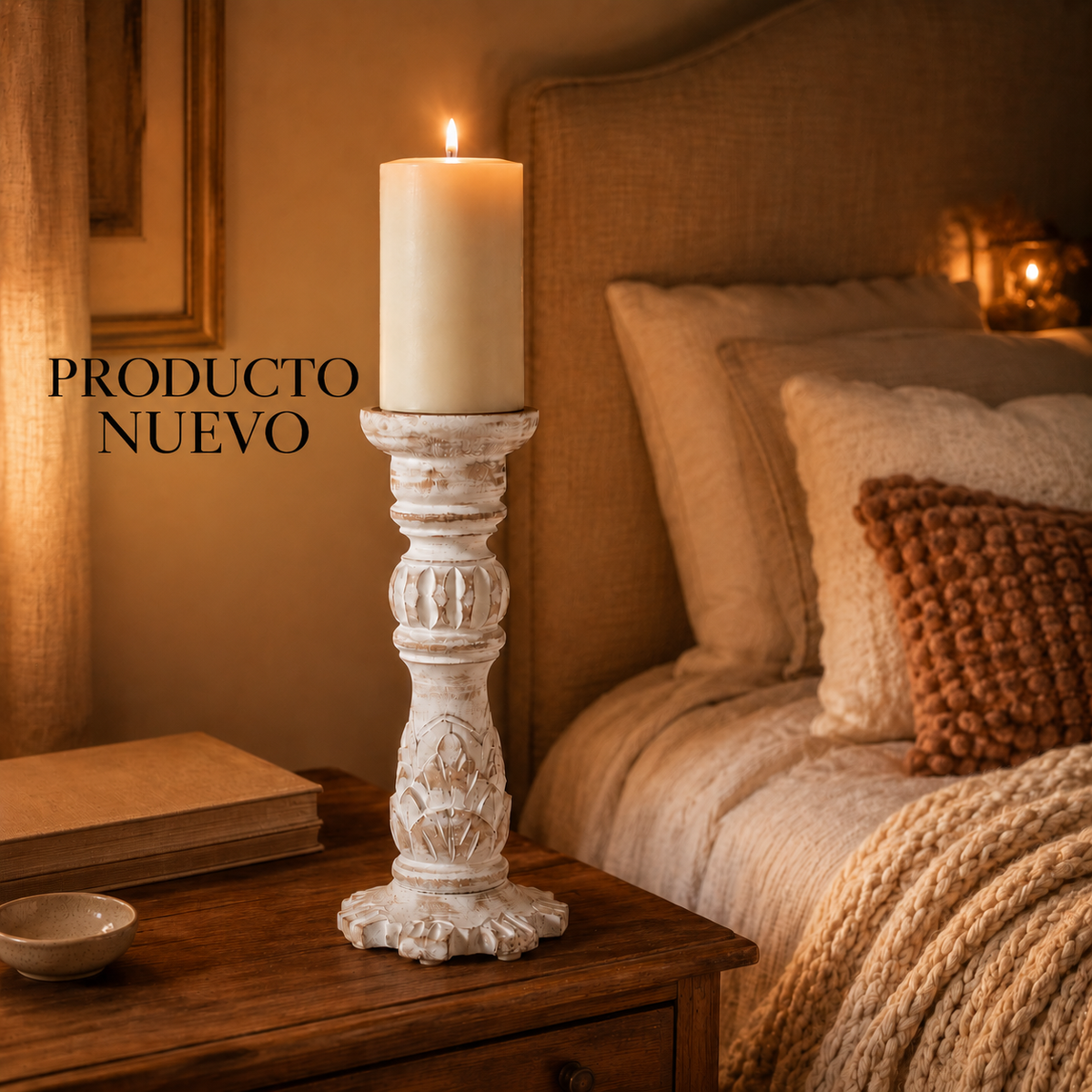 CANDELABRO DE MADERA TORNEADA