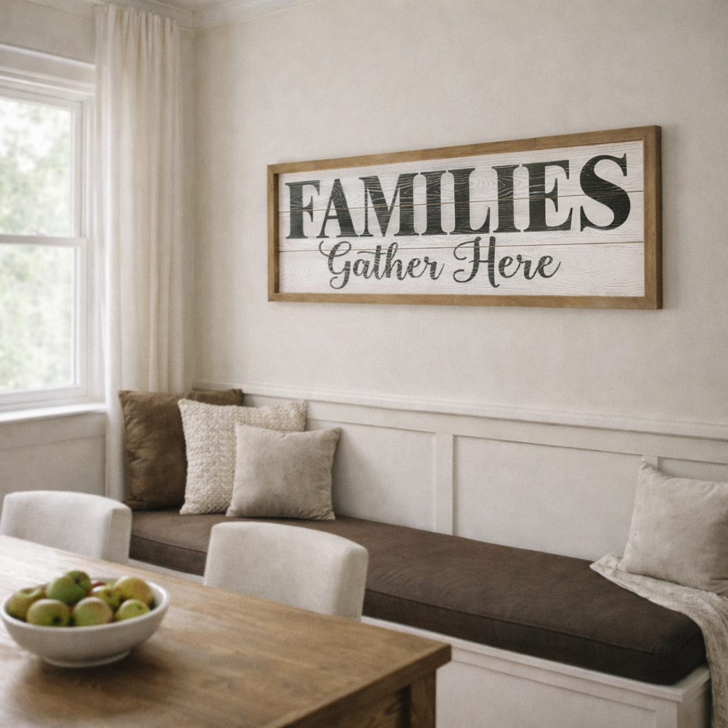 CUADRO DECORATIVO DE MADERA PARA PARED FAMILIES COLOR BLANCO