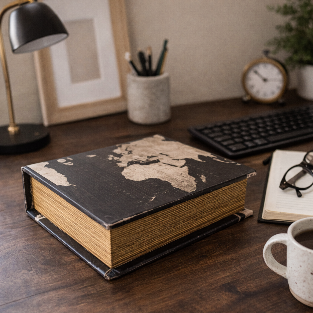 CAJA TIPO LIBRO MAPA MUNDI NEGRO