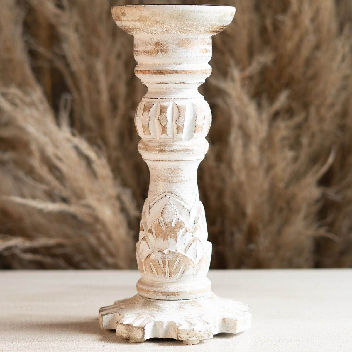CANDELABRO DE MADERA TORNEADA