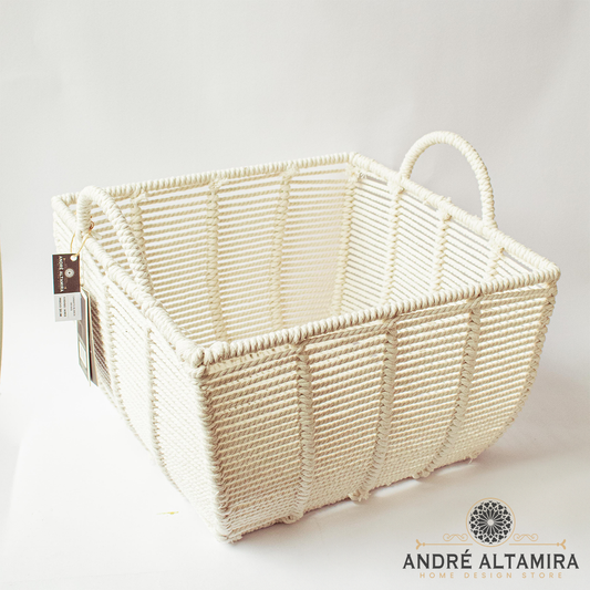 CANASTA DE FIBRA NATURAL BLANCA 14X14X9 INCH