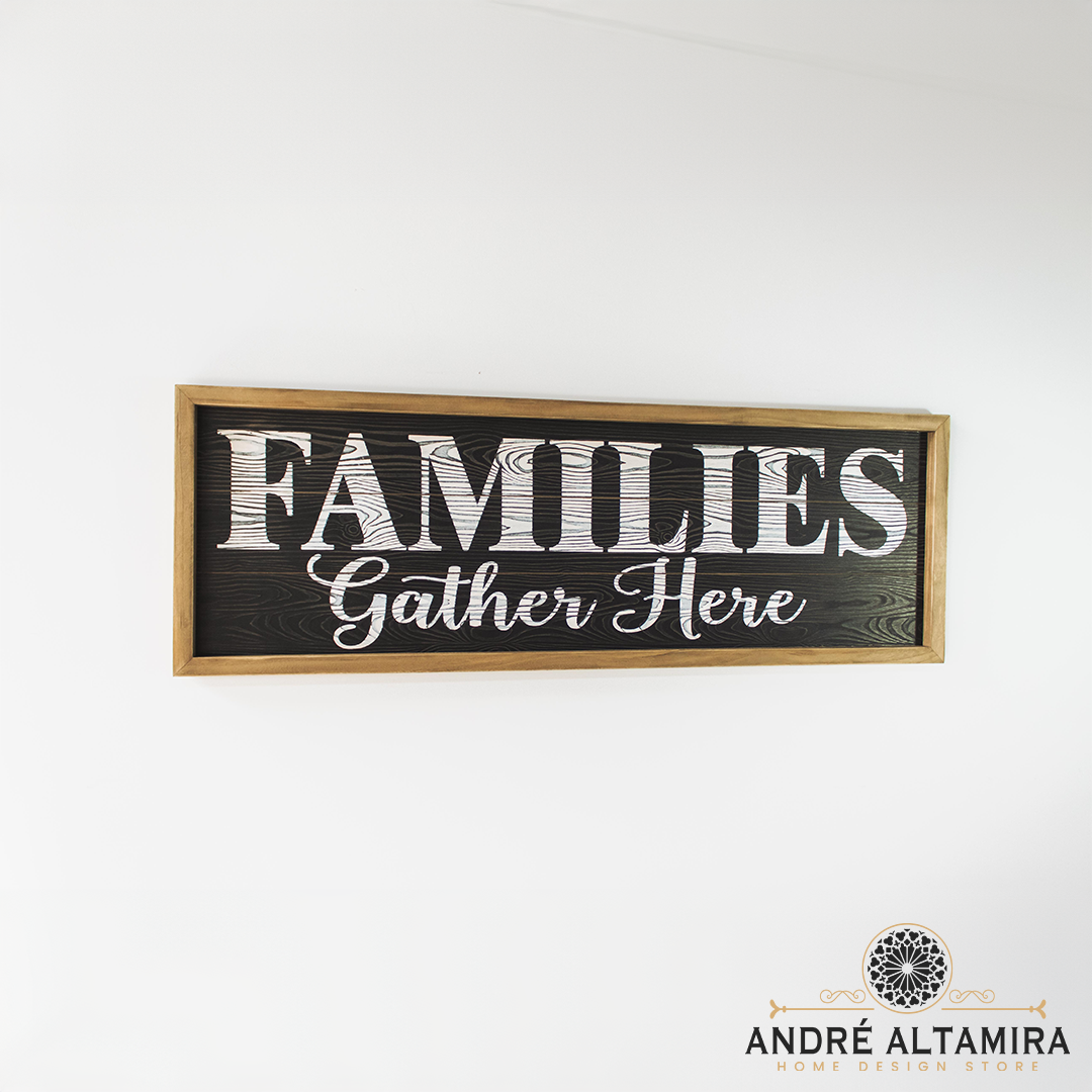 CUADRO DECORATIVO DE MADERA PARA PARED FAMILIES COLOR NEGRO 120CM X 40CM