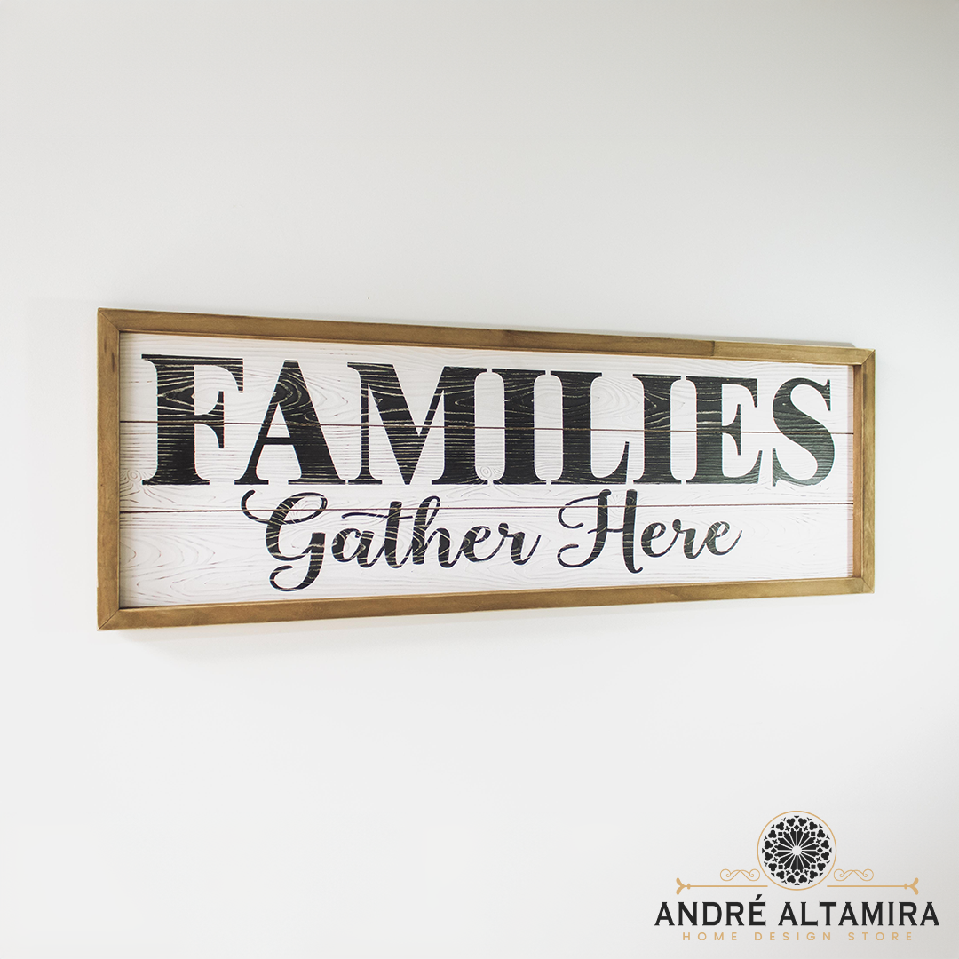 CUADRO DECORATIVO DE MADERA PARA PARED FAMILIES COLOR BLANCO 120CM X 40CM